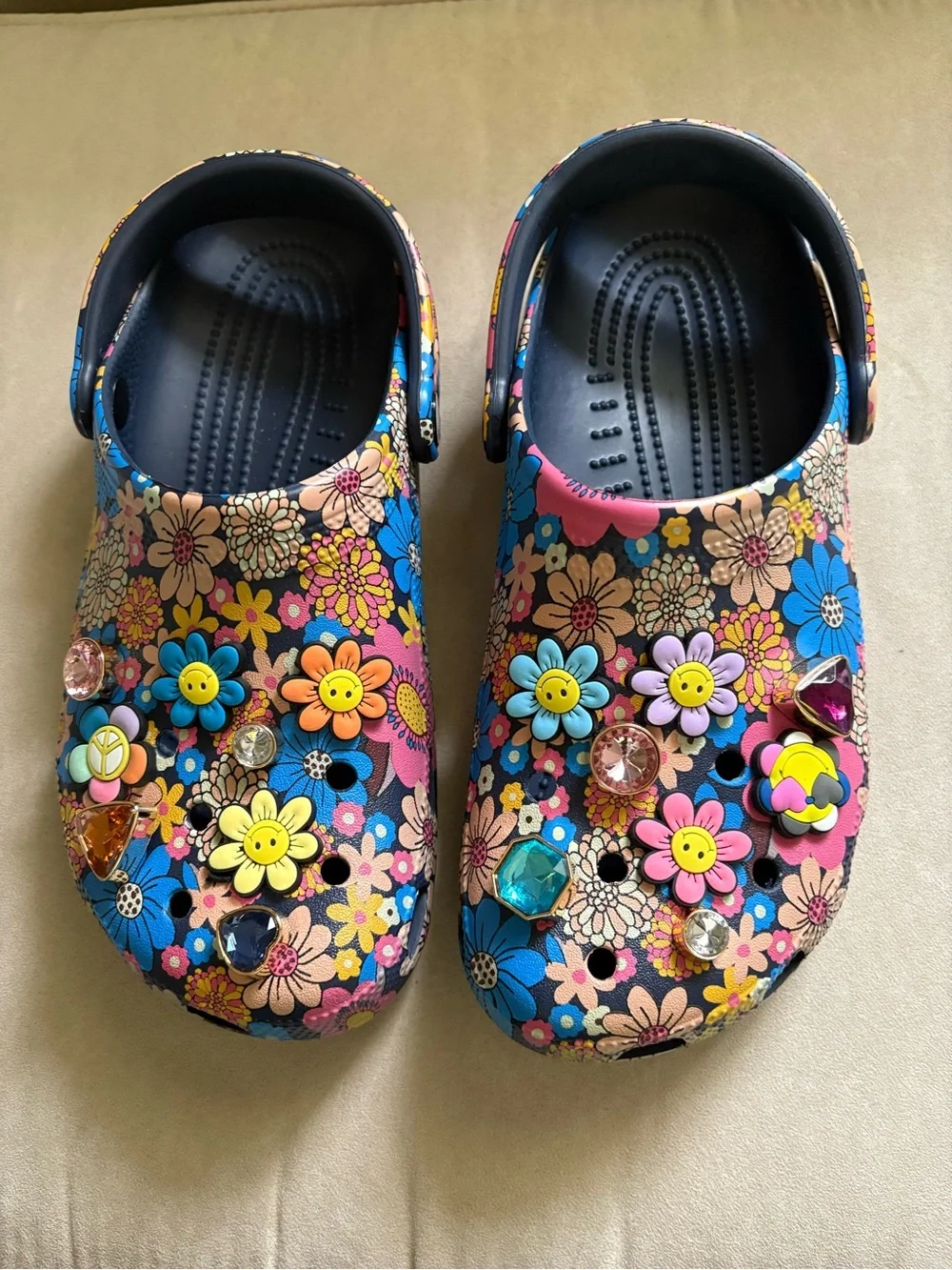 CROCS Kids Floral Clogs in Blue, Pink, Yellow